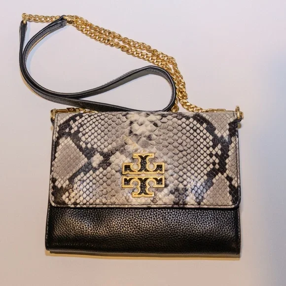 Tory Burch Python Print Crossbody Bag with Gold Chain - Picture 3 of 6